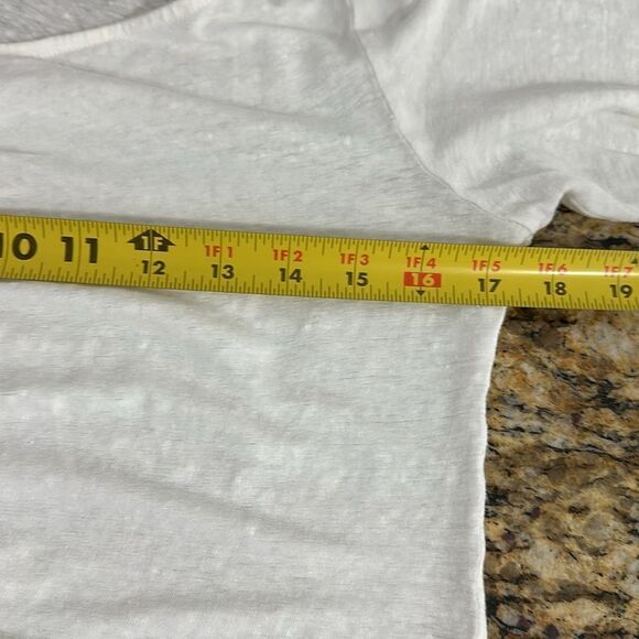 Frame White Linen Shirred Long Sleeve Ruched Front T-Shirt Size M - Picture 8 of 10
